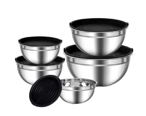 Nhà máy cung cấp nhà sử dụng thân thiện với môi trộn salad bát đặt thép không gỉ phục vụ bát với Silicone nắp dưới - Product Image 3