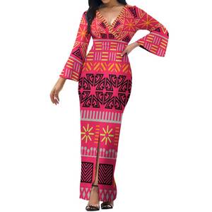 Vestido <span class=keywords><strong>Hawaiano</strong></span> de hojas de monstera, manga larga acampanada, talla grande, <span class=keywords><strong>tahitiano</strong></span> con cuello de pico profundo - Product Image 3