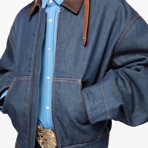 Vintage nhìn da Collared denim máy bay ném bom với kỹ thuật số phản chiếu nhỏ giọt in kỹ thuật stonewashed kỹ thuật - Product Image 2