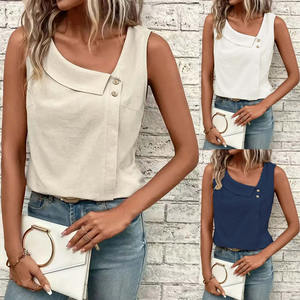 เสื้อแขนกุดลำลองแบบสวมหัวคอปาดของผู้หญิงเสื้อยืดแบบสวมหัวพิมพ์ลายหลายสีดีไซน์ใหม่ - Product Image 1