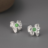 Lotus Fun Handmade Schmetterling Blume Smaragd Sonnenstein Ohr stecker 925 Sterling Silber 18 Karat vergoldet Fine Jewelry für Frauen
