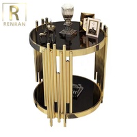 Meubles de maison modernes en acier inoxydable brossé or avec table d'appoint en verre, petite table basse