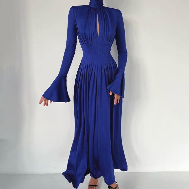 Elegant Blue Long Sleeve Turtleneck Dress for Women