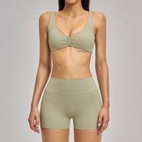 Ensemble de yoga respirant en tissu brossé, soutien-gorge de sport sexy à dos ouvert à maintien élevé, short de yoga taille haute ajusté, ensemble 2 pièces multicolore