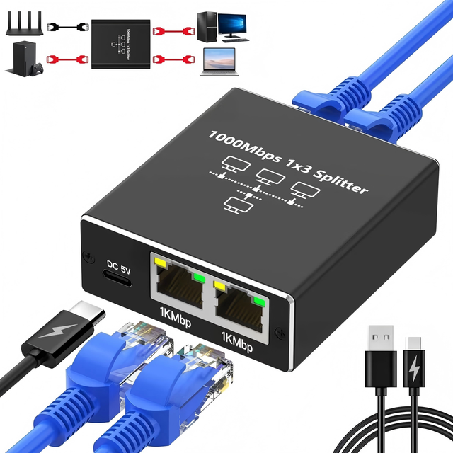 High Speed Gigabit 1 in 3 Out Network Splitter RJ45 Ethernet Cable Separator Mini LAN Switch Adapter