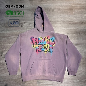Sudadera con Capucha para Hombre, Estilo Retro, con Estampado de Grafiti, Lavado Monkey, Oversize, Personalizada con Serigrafía OEM/ODM - Product Image 1