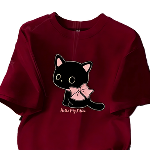 <span class=keywords><strong>T</strong></span>-<span class=keywords><strong>shirt</strong></span> avec motif d'animaux mignons, chat avec grand nœud papillon, texte <span class=keywords><strong>Hello</strong></span> My <span class=keywords><strong>Kitty</strong></span> - Product Image 5