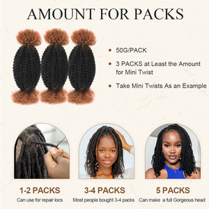 Originea 3 paquets de <span class=keywords><strong>cheveux</strong></span> humains afro torsadés souples pour crochet, 12 pouces, <span class=keywords><strong>noir</strong></span> naturel, extensions de <span class=keywords><strong>cheveux</strong></span> brésiliens afro crépus en vrac - Product Image 4