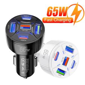 شاحن سيارة USB سريع بقوة 65 واط مع مؤشر LED، 12 فولت 24 فولت 36 فولت، QC3.0 PD، مقبس ولاعة سيارة عالي السرعة بـ 5 منافذ - Product Image 4