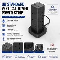 Multiprise de bureau standard britannique 13A 250V noire avec ports USB, multiprise multifonction sous le bureau