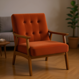 Fauteuil de salon DB, orange brûlé, velours Teddy, bois massif, dossier capitonné, design moderne, fauteuil lounge d'intérieur - Product Image 2