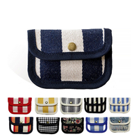 Dompet Wanita Lucu Motif Garis Vertikal, Tas Headphone Vintage, Dompet Koin Mini Kanvas, Tempat Kartu Gaya Korea, Grosir Kustom