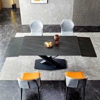 Ensemble de table à manger moderne extensible en pierre frittée avec 6 chaises, table à manger de luxe rétractable pour 6 personnes