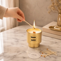 Bougie en cire de soja personnalisée avec logo, best-seller, mèche en bois noir et or, pot en métal, bougie parfumée à plusieurs niveaux pour la décoration de table à manger