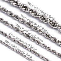 Collier en acier inoxydable avec chaîne torsadée, chaîne en câble torsadé, plaqué argent, fabrication de bijoux DIY, colliers pour hommes et femmes
