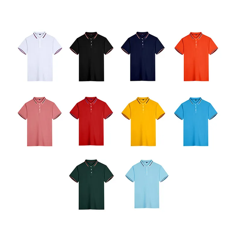 2023 Summer Men's monochrome cotton polo shirt logo logo work clothes, lapel solid color short-sleeved t-shirt