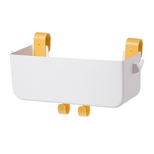 <b>Wall</b> Mounted Plastic <b>Storage</b> Bin <b>Hanging</b> Organizer Bin with Hooks White Yellow for Home Bathroom Closet - Product Image 1