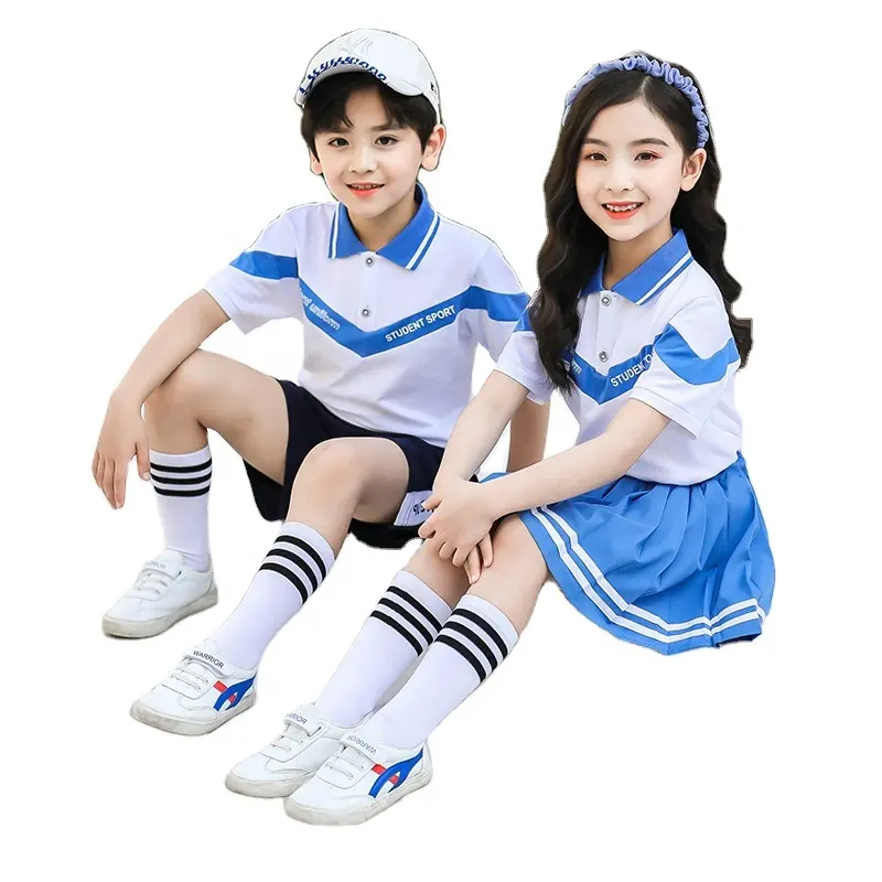 Kız ve erkek avustralya okul üniforması toptan T-shirt etek Polo abd çocuk setleri için özel OEM ODM özel boyut 50 adet