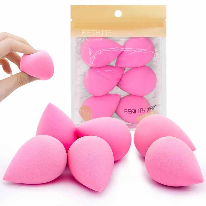6-Piece Soft for Beauty Blender Set Light-Pink Waterdrop-Shaped Makeup Sponges for Foundation Cream Powder