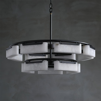 Lustre LED à double niveau en albâtre naturel, hauteur réglable, commande sans fil, haute luminosité pour salon, salle à manger, luxe