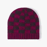 Casquette en tricot unisexe avec logo personnalisé, 100% acrylique, faite à la main, style écossais à carreaux, en polaire pour l'hiver