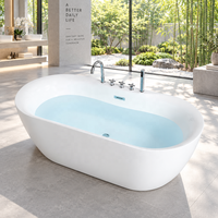Baignoire autoportante ovale moderne en acrylique, baignoire de trempage en surface solide, baignoire autoportante pour hôtel, villa, salle de bain à domicile