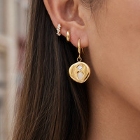 Boucles d'oreilles pendantes classiques en acier inoxydable, rondes irrégulières, avec pierre naturelle et zircon, plaquées or 18 carats PVD, étanches, bijoux pour femmes