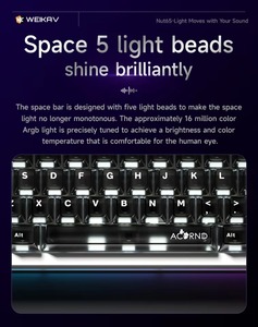 Weikav Nut65 Aluminum Mechanical <b>Keyboard</b> Kit with Washer Structure Leaf Spring FR4 Plate Three Mode 6000 mAh Power Supply - Product Image 3