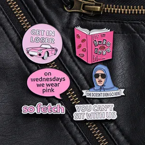 Mean Girls Enamel Pins She Doesn't Even Go Here Brooches Lapel Badge Campus Youth Movie Cartoon Metal Pin Jewelry Accessories