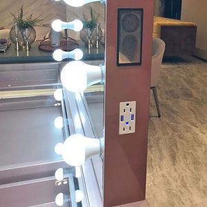 Salon de beauté pour mariage, commode à maquillage en <span class=keywords><strong>bois</strong></span> rose avec ampoule, miroir de courtoisie transparent, nombreux rangements pour table de maquillage - Product Image 5