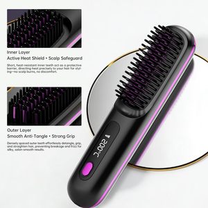 Rechargeable Cordless <b>Hair</b> <b>Brush</b> Portable 3000mAh Fast Heated Mini <b>Hair</b> Straightener Hot Comb Display - Product Image 6