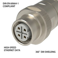 Konektor Lumberg Automation M12 Asli 4 Pin DIN D-code Field Attachable Shielded All-Metal High-Speed Ethernet IP67 4A 250V