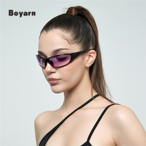 Custom HK-Boyarn PC Frame Unique Sports Eyewear UV400 AC Lenses Wrap Around Futuristic Fashion Women <b>Men</b> Y2K Sunglasses - Product Image 3
