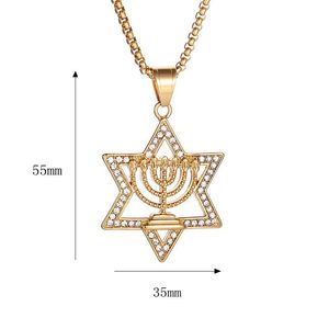 Mạ vàng con dấu của Solomon Hexagram Vòng cổ cho nam giới vượt qua thanh kiếm ngôi sao của <span class=keywords><strong>David</strong></span> Talisman Nam Dây Chuyền Thép không gỉ - Product Image 2