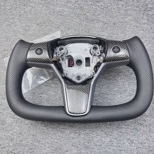 Volant Yoke pour <span class=keywords><strong>Tesla</strong></span> <span class=keywords><strong>Model</strong></span> <span class=keywords><strong>3</strong></span> Y 2017-2022 2023, Chauffage en option, Personnalisé, Cuir et Fibre de Carbone, Accessoires Auto - Product Image 1