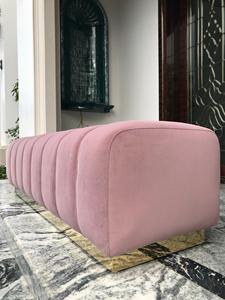 Modern Luxury Pink Velvet Upholstered Ottoman Bench Gold Stainless Steel Base Long Footstool <b>Bed</b> <b>End</b> Stool - Product Image 3