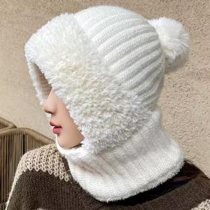 Chapeau d'hiver en polaire épaisse, tricoté, avec écharpe et masque intégrés, coupe-vent, chaud, pour le cyclisme, anti-froid, chapeau pour femme, protection du cou - Product Image 2
