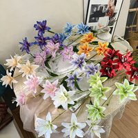 Bunga Lily 3D Simulasi Kelopak Ganda 4 Buah, Dekorasi Pernikahan, Rangkaian Bunga Ruang Tamu