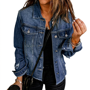 Veste en jean classique pour femme, en coton doux, style décontracté vintage, fermeture boutonnée, streetwear tendance, confort premium au quotidien - Product Image 1