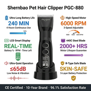 เครื่องตัดขนสุนัข Shernbao รุ่น Professional แบตเตอรี่ใช้งานได้ 240 นาที หน้าจอ LCD ใบมีดคุณภาพสูง สำหรับงานหนัก - Product Image 3