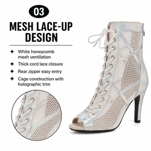 Zapatos de Baile Latino para Mujer, Botines de Malla con Tacón Alto para Damas y Niñas, Botas de Baile de Salón, Botas Cortas de Verano para Mujer - Product Image 5
