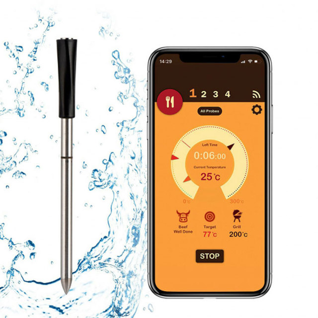 Rechargeable Smart Wireless BBQ Grill Blue Tooth Meat Temperature Probe Kitchen Thermometer for Kitchen and Outdoor Food Cooking