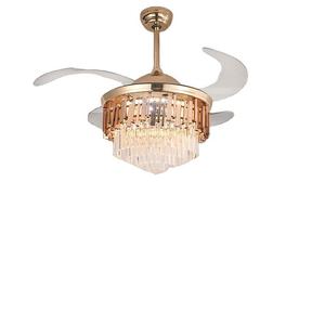 Modern <b>Crystal</b> Ceiling Fan Light 5 Blades DC Motor Remote Control Dimmable LED <b>Chandelier</b> Flush Mount 2700K Warm White 5-Speed - Product Image 3
