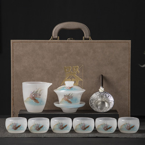 Glass <b>Tea</b> Set Kung Fu <b>Tea</b> Cup Gaiwan White Jade <b>Tea</b> Set Gift <b>Box</b> Home Business Gifts With Lid Cylinder Shape E206 - Product Image 1