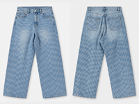 Jeans en denim délavé bleu clair pour homme, coupe large, avec motif à carreaux dégradé ton sur ton