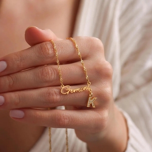 Pendentif 12 <span class=keywords><strong>mots</strong></span> et initiales du zodiaque Collier chaîne trombone plaqué or 18 carats cadeau pour son cadeau de Noël - Product Image 4