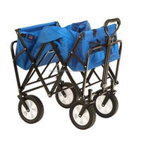 Chariot de camping multifonctionnel pliable à quatre roues pour extérieur, chariot de plage et de courses pliable à la main, plateforme de rangement, personnalisable OEM, bleu