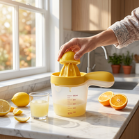 Presse-agrumes, presse-citron, presse-orange, presse-agrumes manuel avec gobelet doseur intégré et passoire, design compact pour gagner de la place