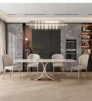 Table à manger rectangulaire en dalle brillante de luxe, style moderne minimaliste pour petits appartements, ensemble table et chaises haut de gamme