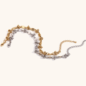 Bracelet noué <span class=keywords><strong>de</strong></span> grains <span class=keywords><strong>de</strong></span> café Bracelets <span class=keywords><strong>de</strong></span> <span class=keywords><strong>cheville</strong></span> en chaîne faits à la main en acier inoxydable plaqué or 14 carats - Product Image 1